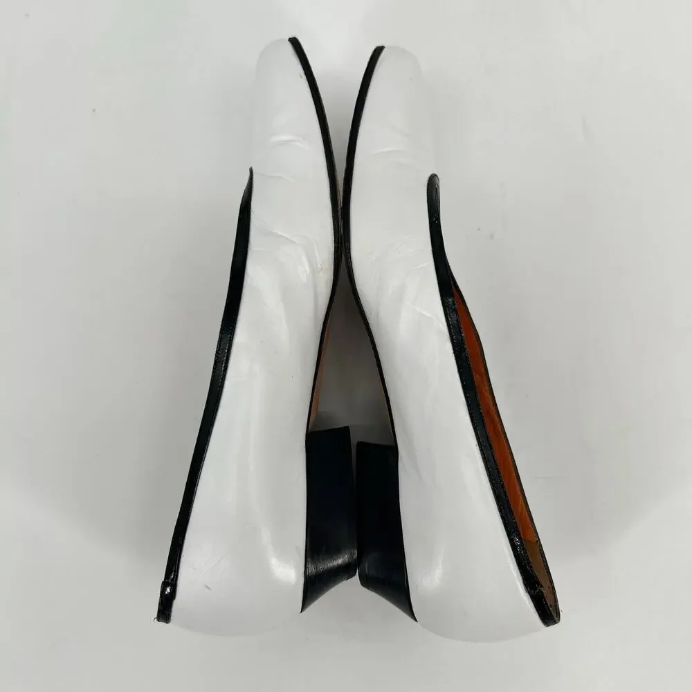 Vtg 80s Ellen Tracy Low Heel Pump Womens 6M White Black Leather Italy Square Toe